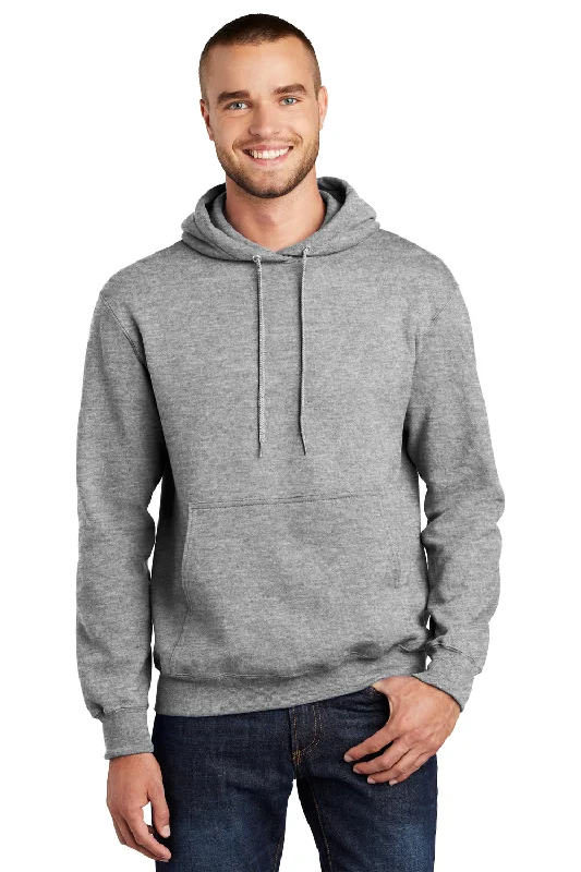 Port & Company Mens Essential Pill Resistant Fleece Hooded Sweatshirt Hoodie w/ Pouch Pocket - Heather Grey