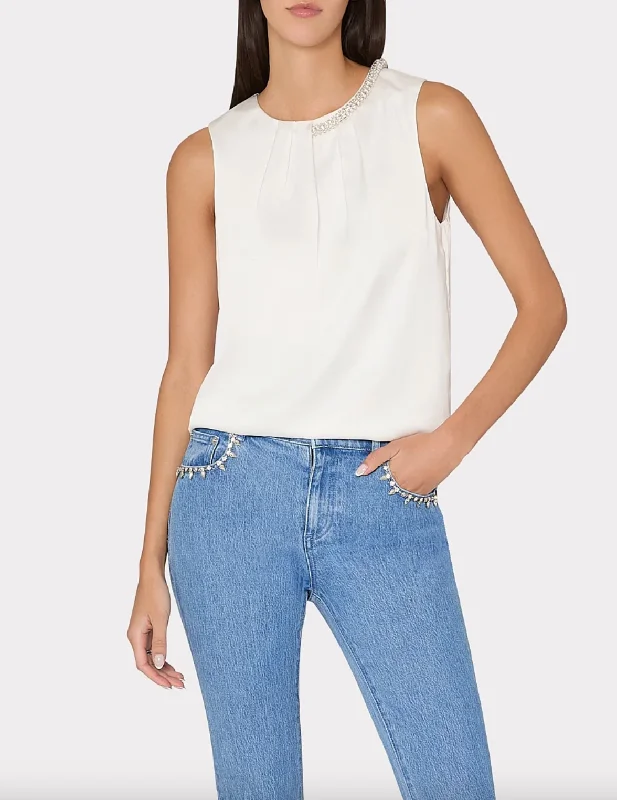 Weekend Savings Spectacle Lily Satin Crystal Embellished Top - White