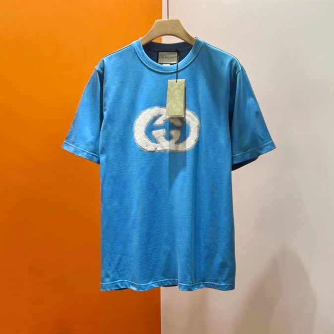 GU - Men 'Deep Sky Blue' Gucci Logo Printed Oversized T-Shirt GU805