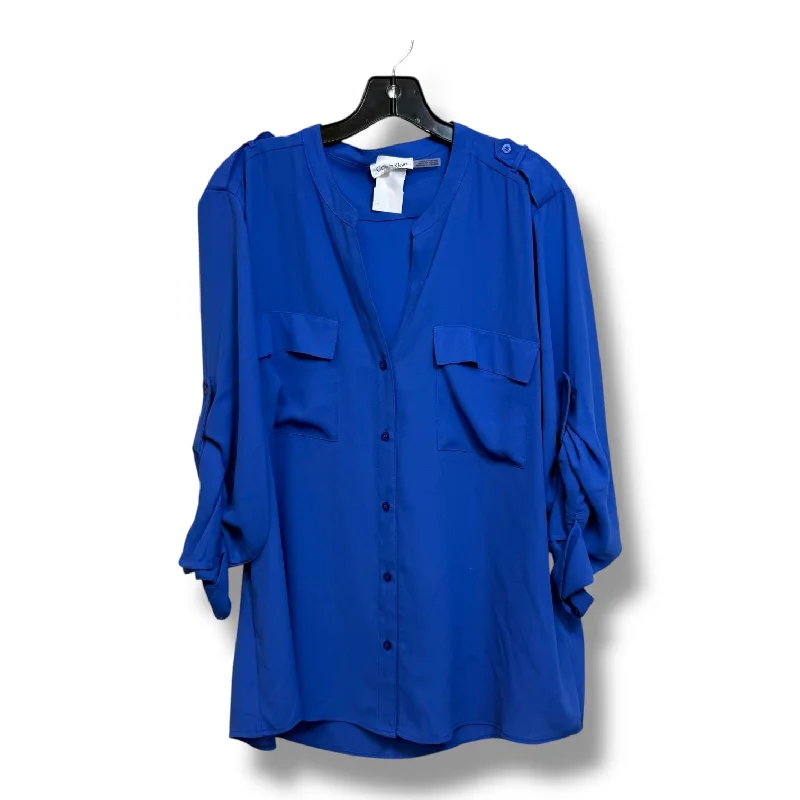 Weekend Offers That Excite Blouse 3/4 Sleeve By Calvin Klein In Blue, Size: Xl