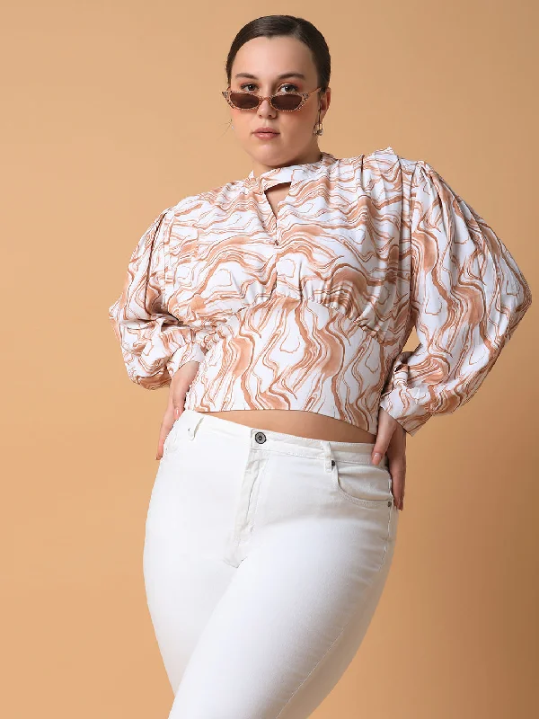 Weekend Savings Sensation Women Abstract Brown Smocking Top