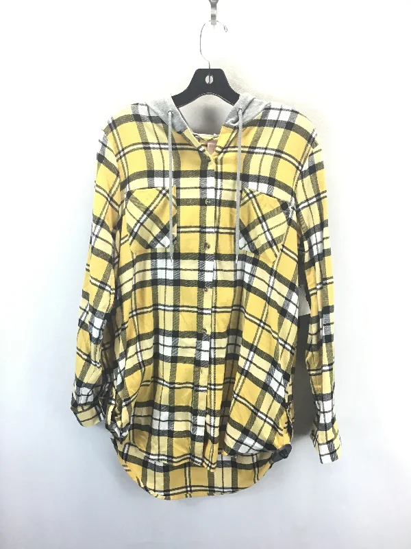 Online Exclusive Top Long Sleeve By No Boundaries In Plaid Pattern, Size: Xl