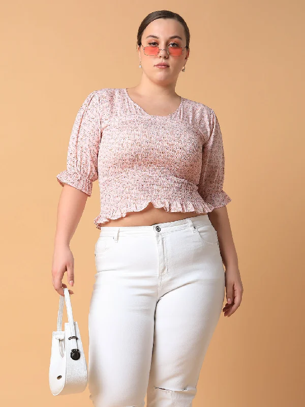 Weekend Specials to Savor Women Floral Peach Smocking Top
