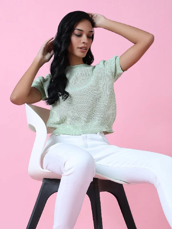 Weekend Savings Galore Women Green Solid Sheer Top