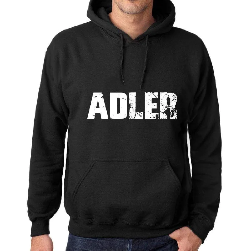 Men's Women's Unisex Printed Graphic Cotton Hoodie Soft Heavyweight Hooded Sweatshirt Pullover Popular Words ADLER Deep Black