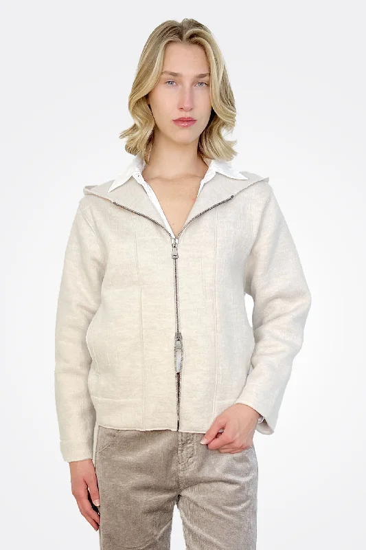 Closeout Deal Hooded Boiled Wool Jacket - Ice