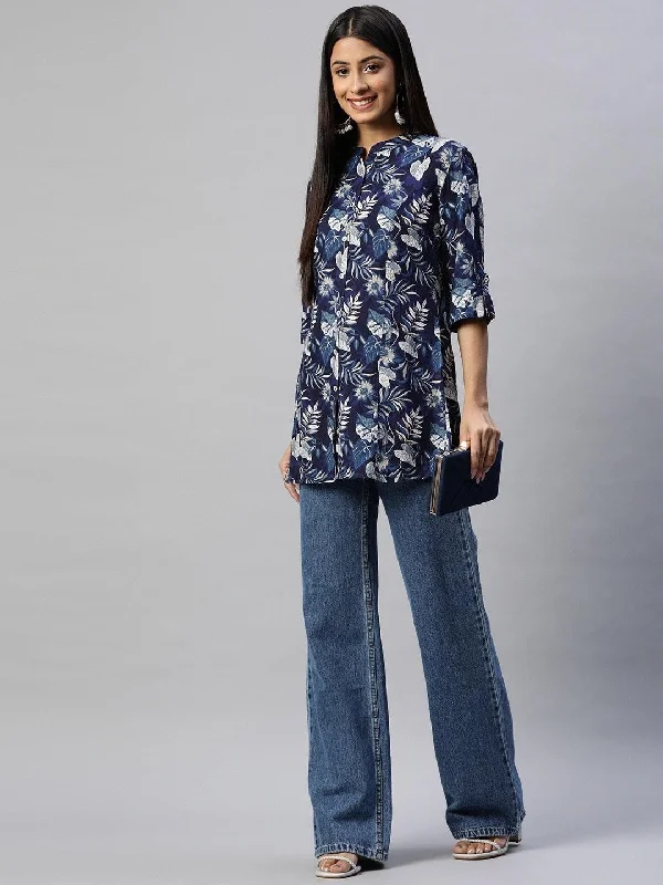 Special Price Navy Blue Rayon Printed Top