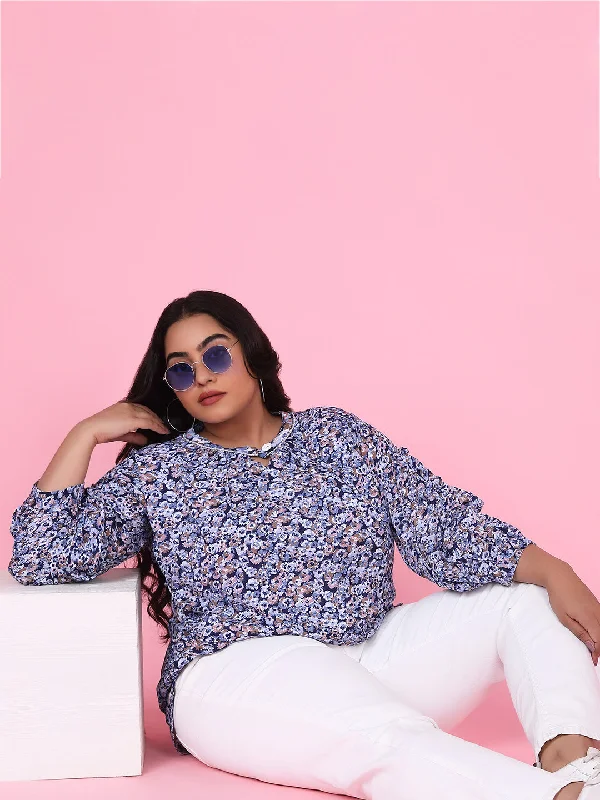 Weekend Deals That Sizzle Women Floral Navy Blue Top