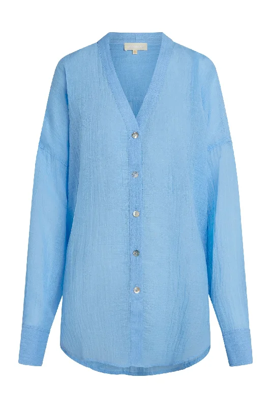 Weekend Offers That Dazzle Barcelona Tunic - Ibiza Blue Crinkle Linen