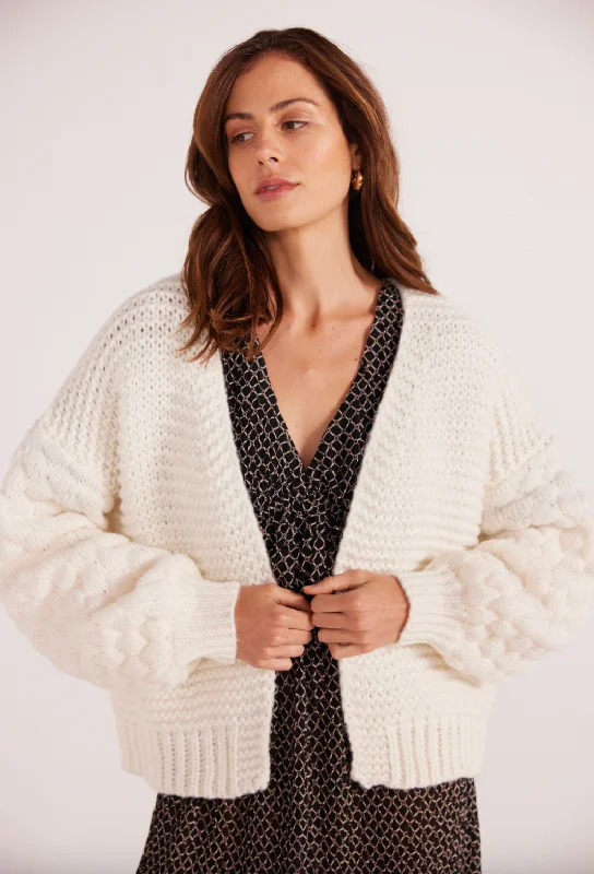 Now or Never Abby Textured Knit Cardigan - Cream
