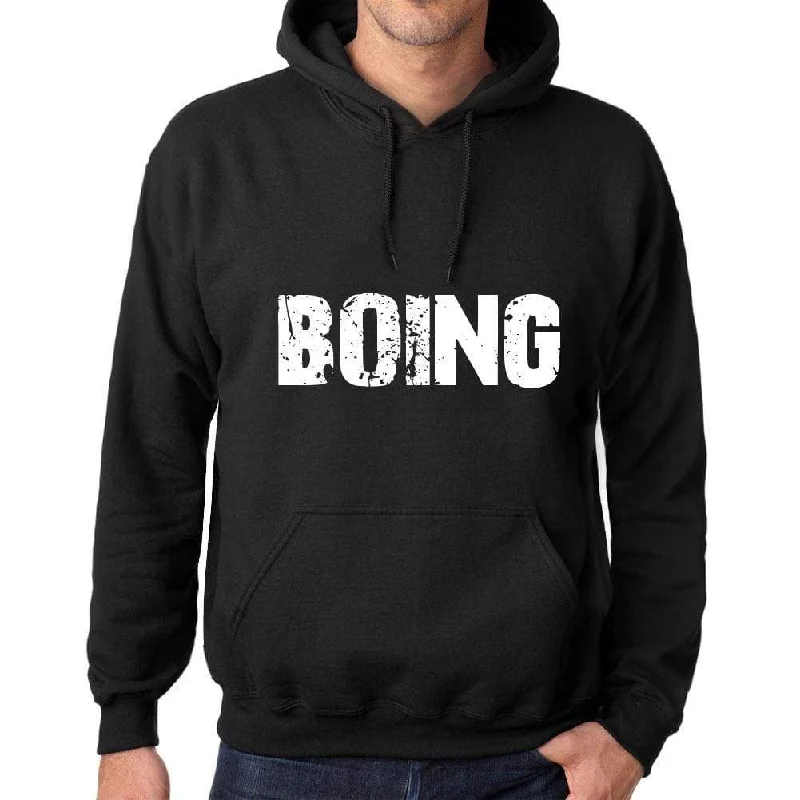 Men's Women's Unisex Printed Graphic Cotton Hoodie Soft Heavyweight Hooded Sweatshirt Pullover Popular Words BOING Deep Black