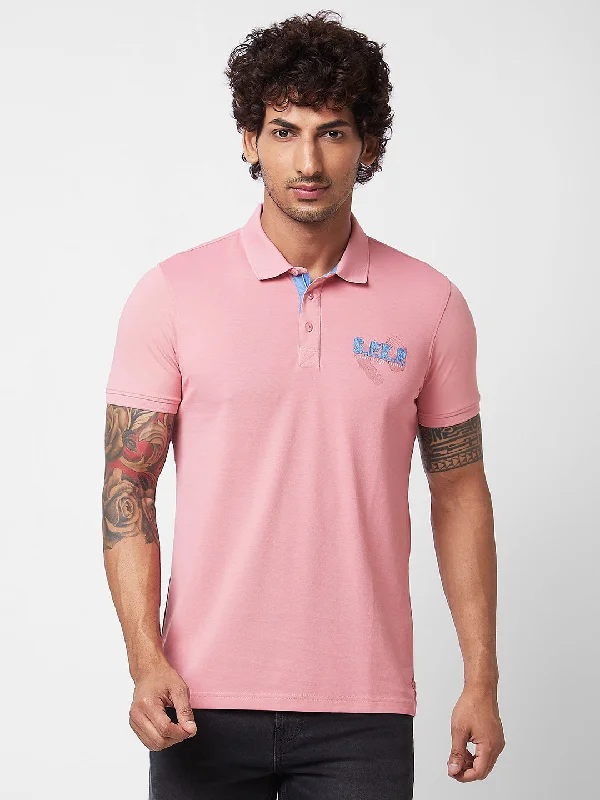 Spykar SLIM FIT Pink Polo T-shirt  For Men