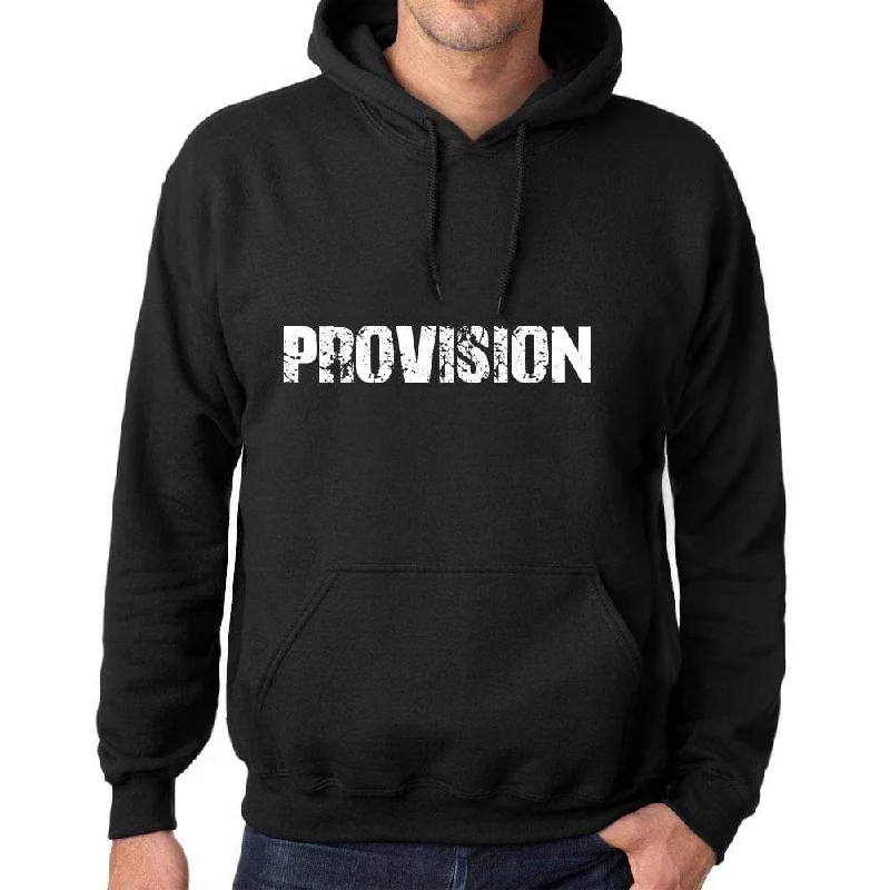 Men's Women's Unisex Printed Graphic Cotton Hoodie Soft Heavyweight Hooded Sweatshirt Pullover Popular Words PROVISION Deep Black