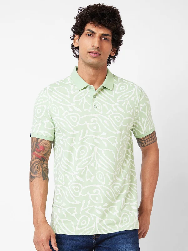 Spykar Polo Collar Half Sleeves Green T-Shirt For Men