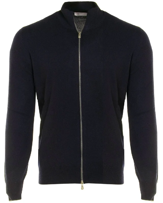 Navy Cashmere Full Zip Sweater