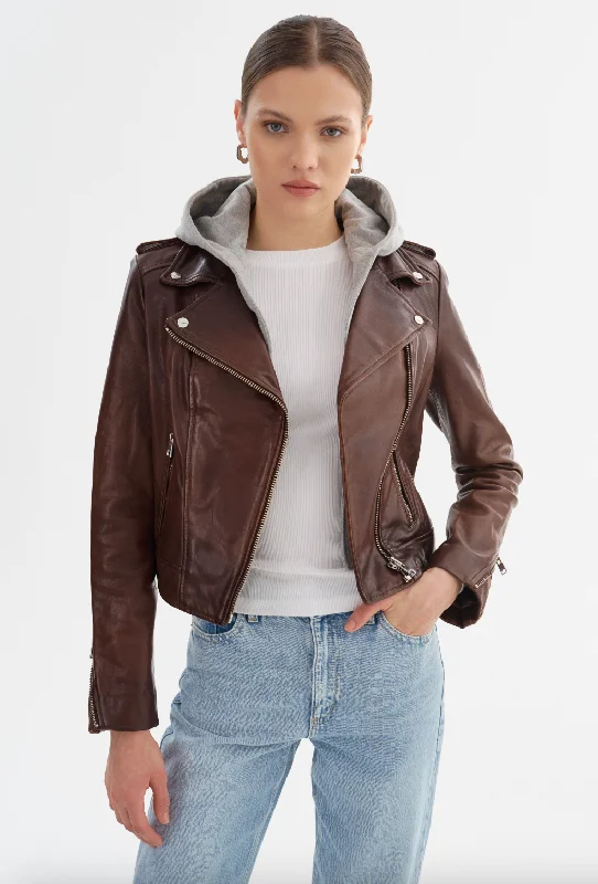 Savings Soar This Weekend Holy Leather Biker Jacket - Chocolate Brown