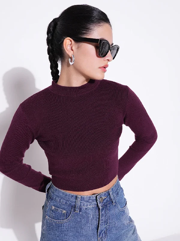 Deal of the Day Women Purple Solid Crop Top