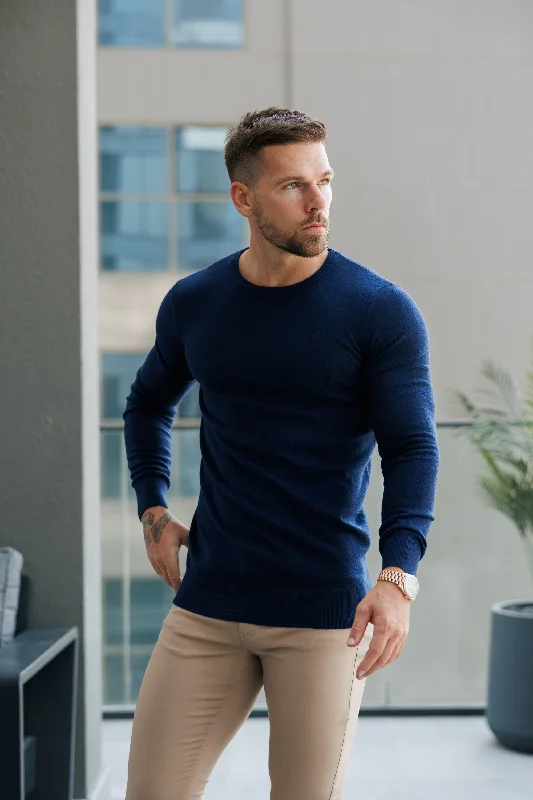 FS Merino Wool Knitted Crew Jumper Navy - FSN177