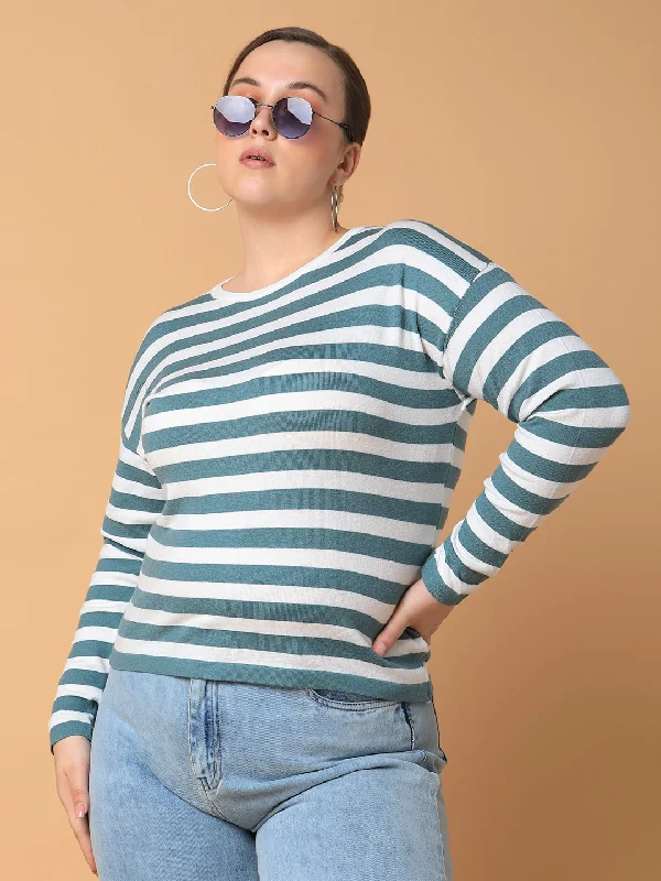 Weekend Offers That Shine Women Striped Teal Top