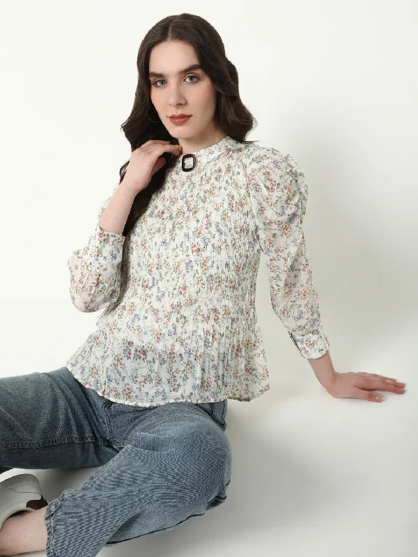 Reduced Price Women Off White Floral Top
