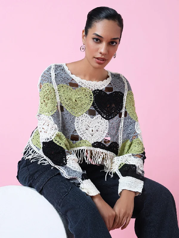 Weekend Offers That Sizzle Women Green Solid Crochet Crop Top