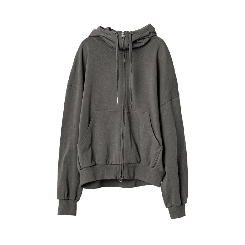 High neck overfit hood zip-up dusty grey