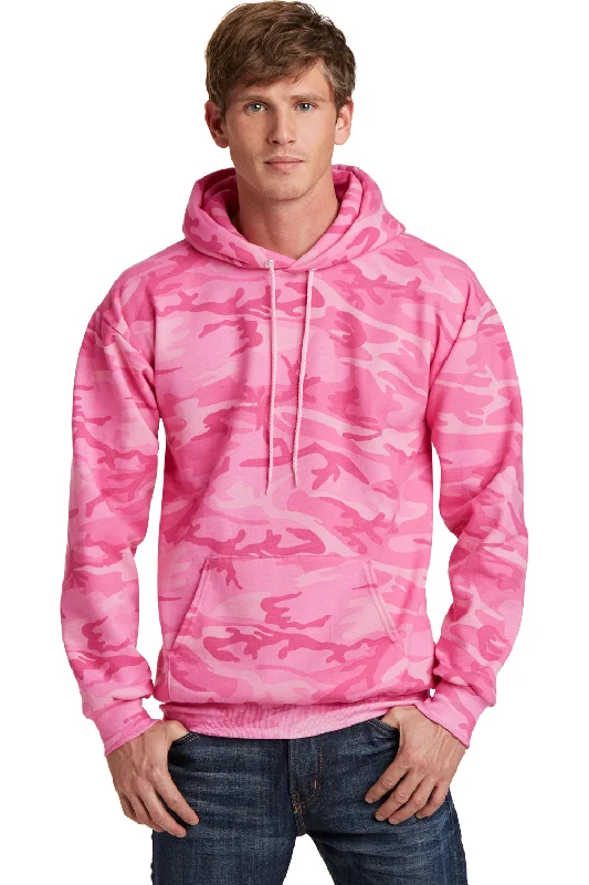 Port & Company Mens Core Pill Resistant Fleece Hooded Sweatshirt Hoodie w/ Pouch Pocket - Pink Camo