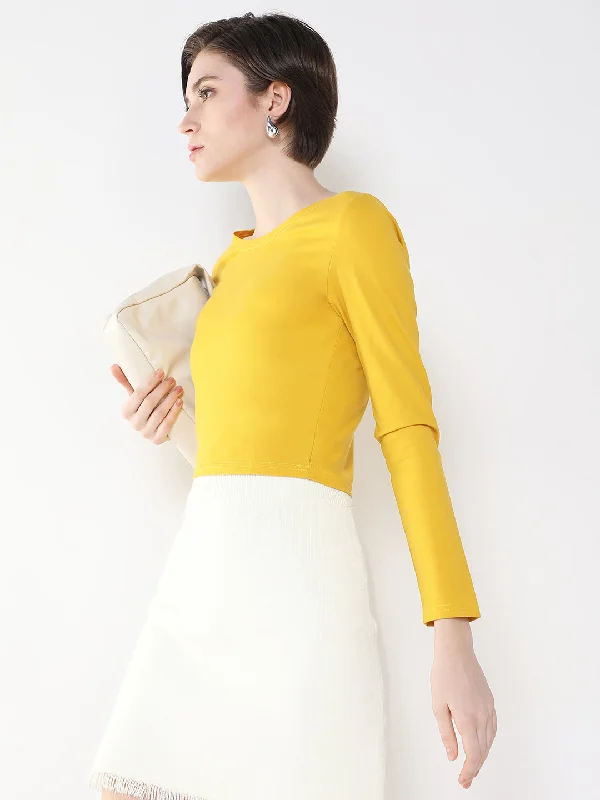 Low Price Women Solid Yellow Top