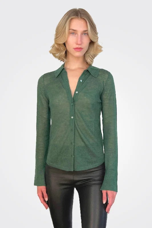 Online Exclusive Sheer Button Up Shirt - Pickle
