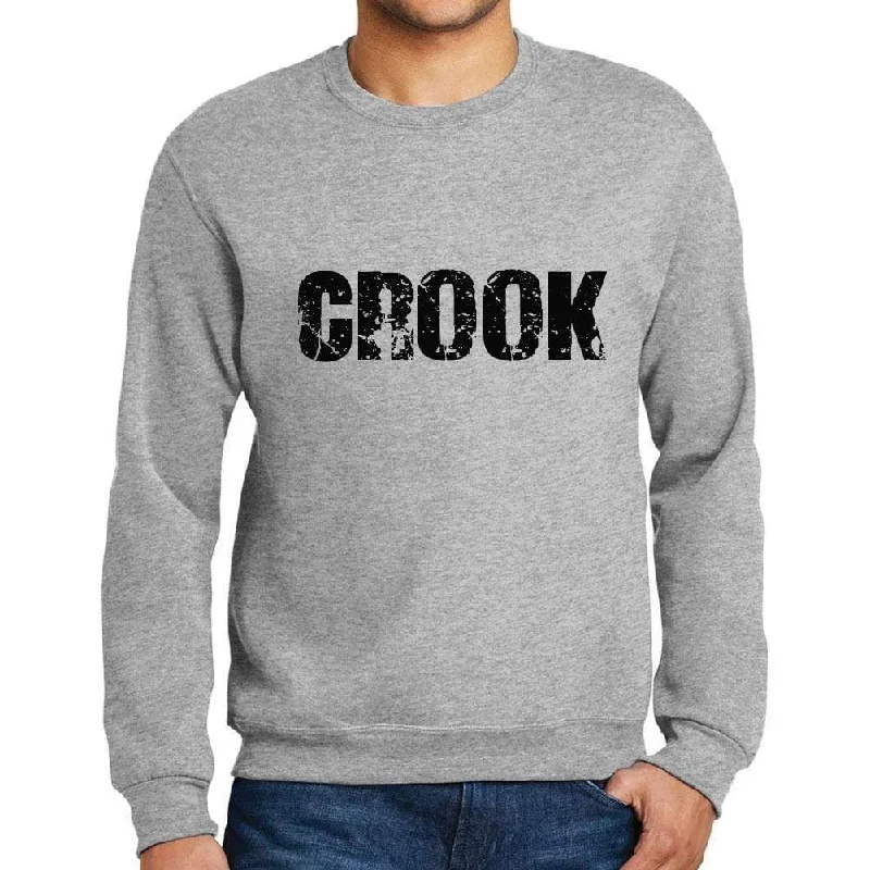 Men's Printed Graphic Sweatshirt Popular Words CROOK Grey Marl