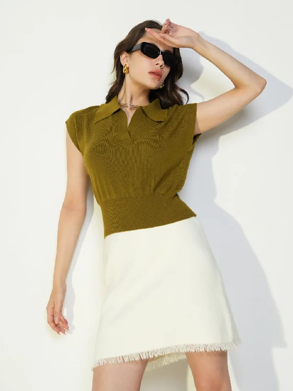 Time-Sensitive Women Olive Solid Top