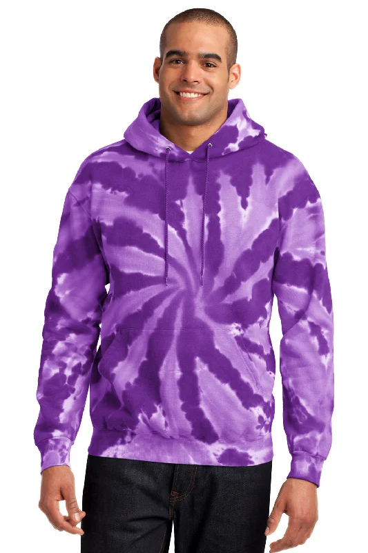 Port & Company Mens Tie-Dye Fleece Hooded Sweatshirt Hoodie w/ Pouch Pocket - Purple