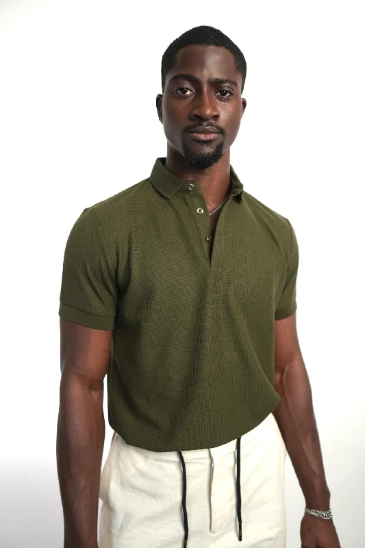 Army Green Knitted Polo Button