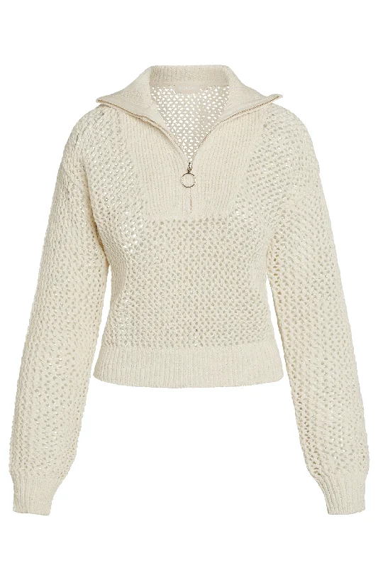 Weekend Savings Sensation Lisbon Quarter Zip Sweater - Ivory Petit Crochet