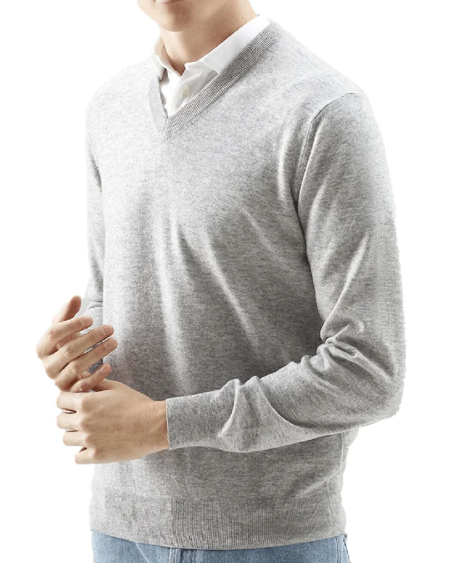 Grey V-Neck Cashmere Sweater