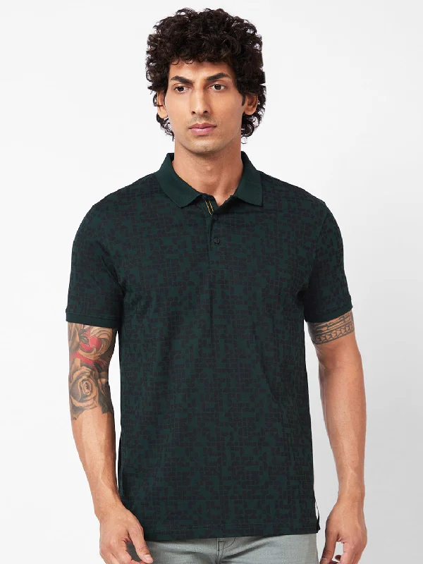 Spykar Polo Collar Half Sleeves Green T-Shirt For Men