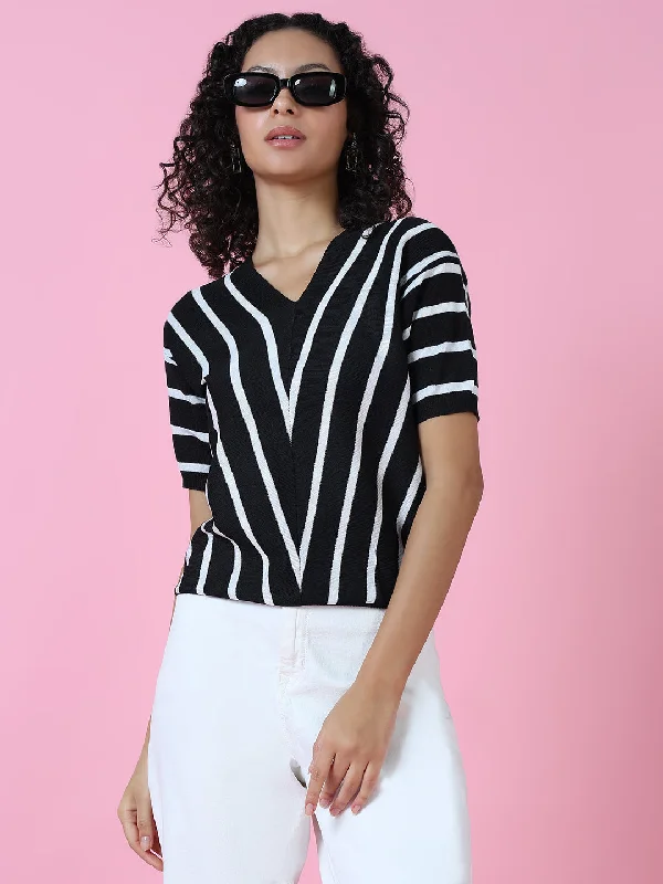 Weekend Bargains Galore Women Black Striped Top