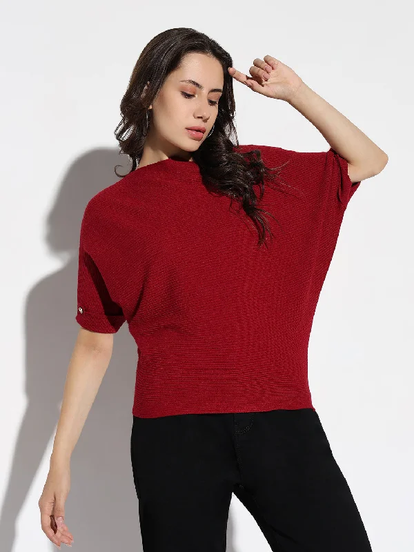 Weekend Savings Spectacular Women Maroon Solid Boxy Top