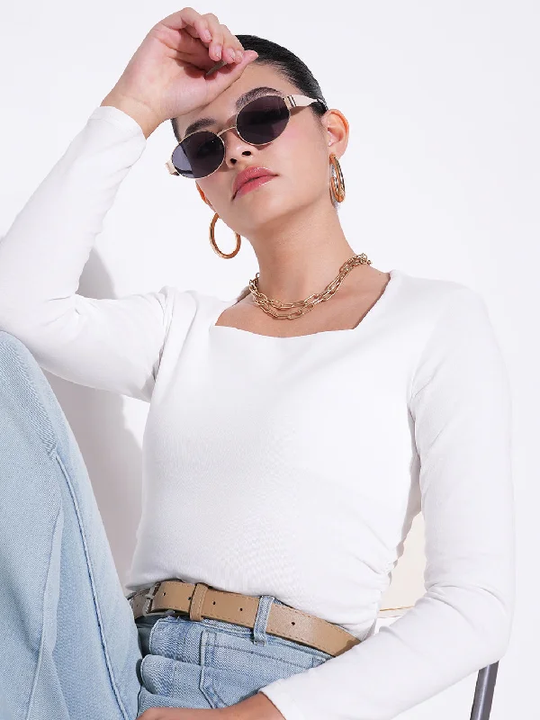 Weekend Bargains to Sizzle Women Solid White Crop Top