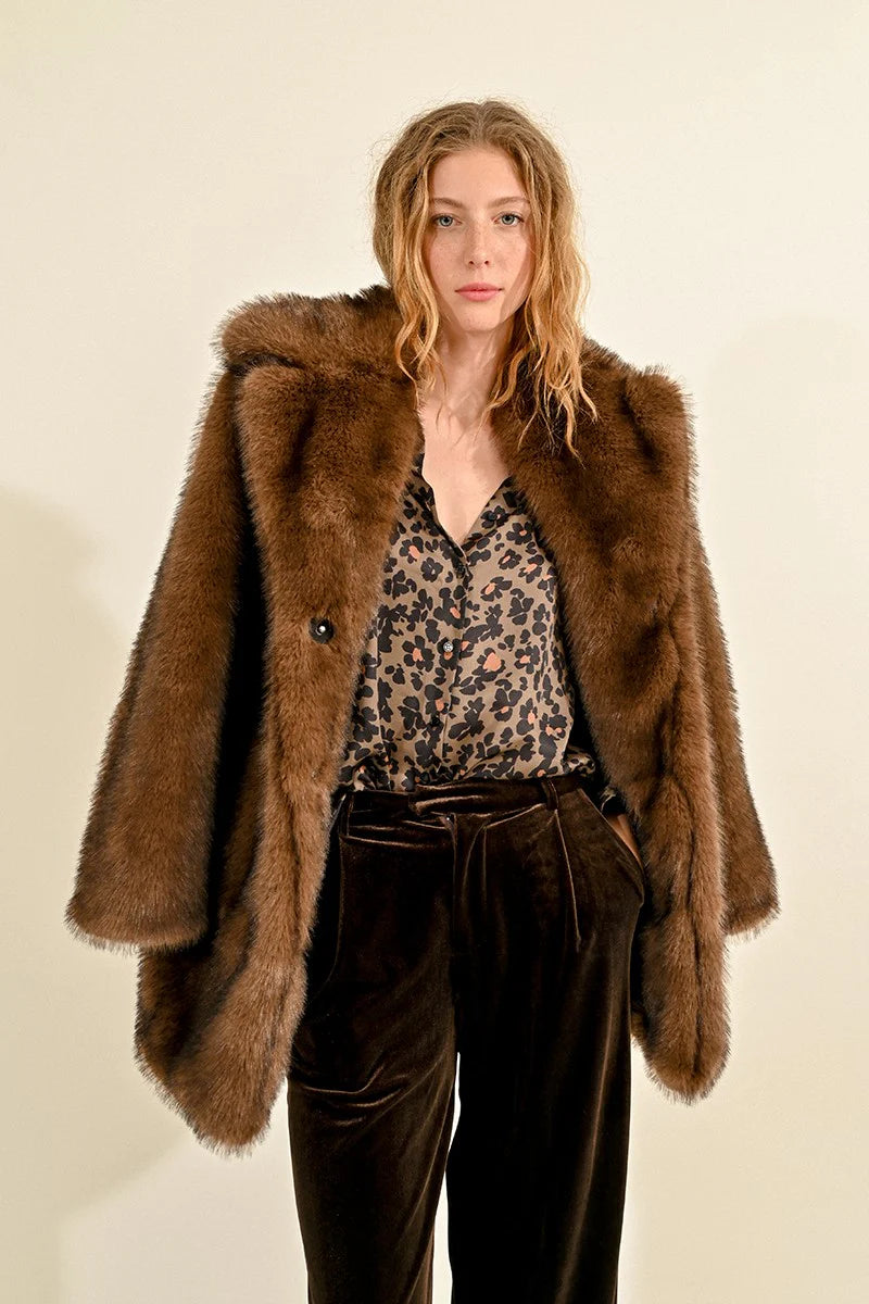 Weekend Savings Spree Faux Fur Coat - Brown