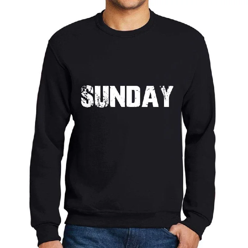 Men's Printed Graphic Sweatshirt Popular Words SUNDAY Deep Black