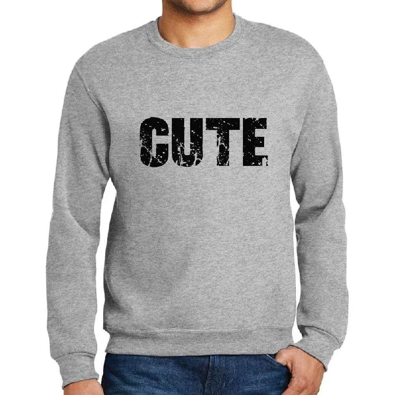 Men's Printed Graphic Sweatshirt Popular Words CUTE Grey Marl