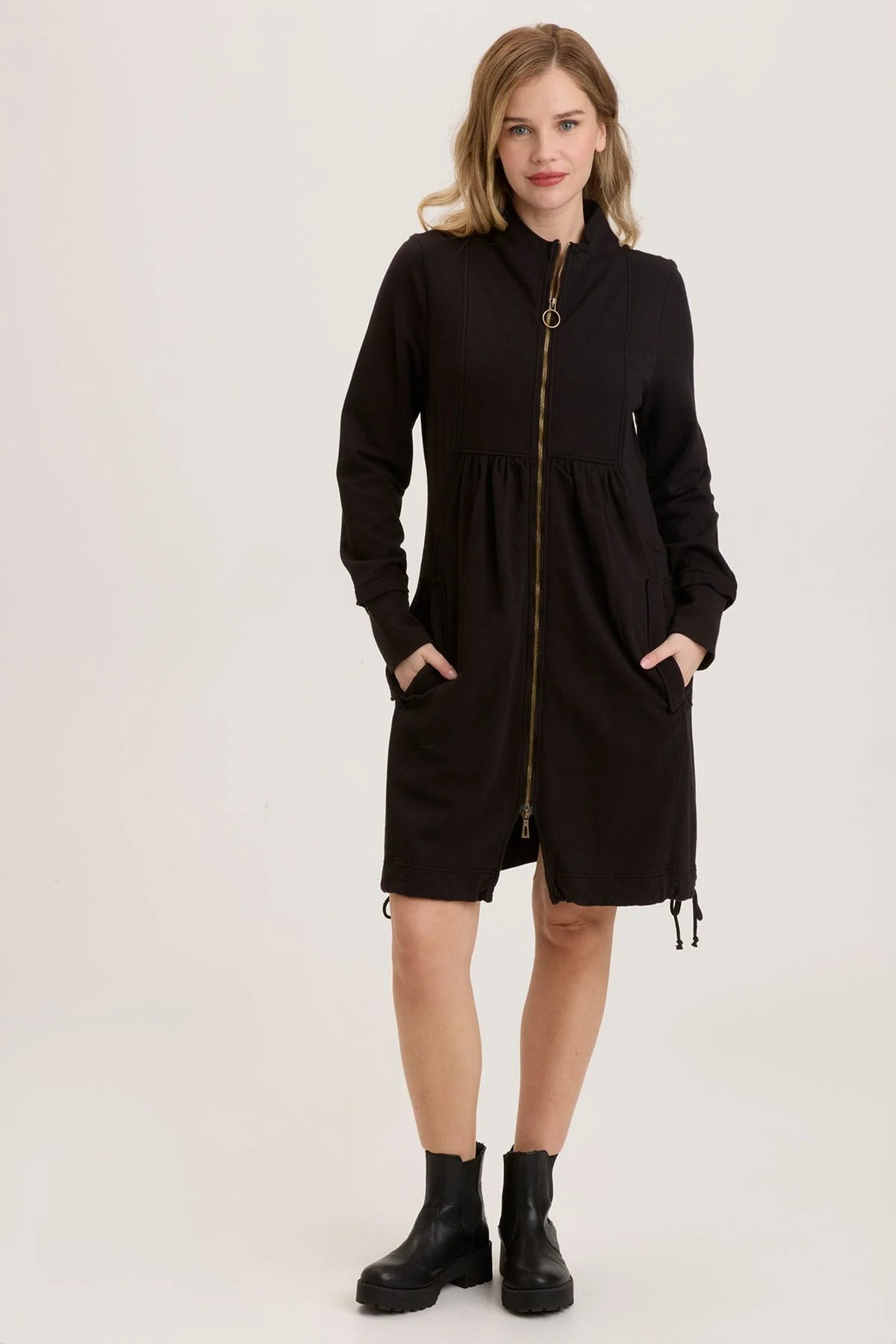 Weekend Discounts to Relish Fleece Funnel-Neck Longcoat - Black