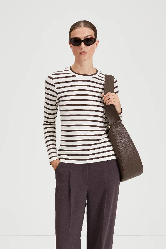 Weekend Discounts to Love JERSEY LONG SLEEVE TOP - CANVEY BROWN STRIPED