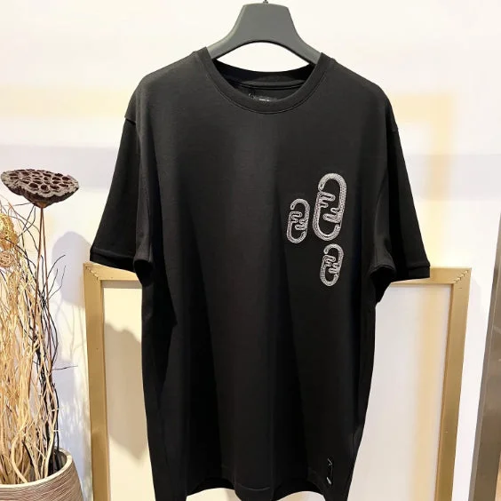 FE - Men 'Black' Embellished With Chain Fendi O’Lock Motif Oversized T-Shirt FE812