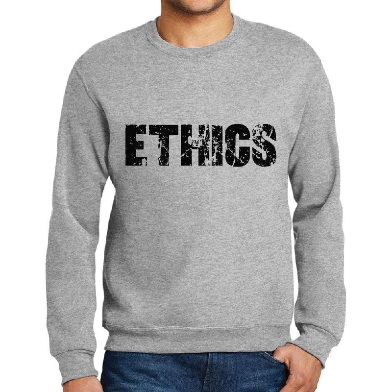 Men's Printed Graphic Sweatshirt Popular Words ETHICS Grey Marl