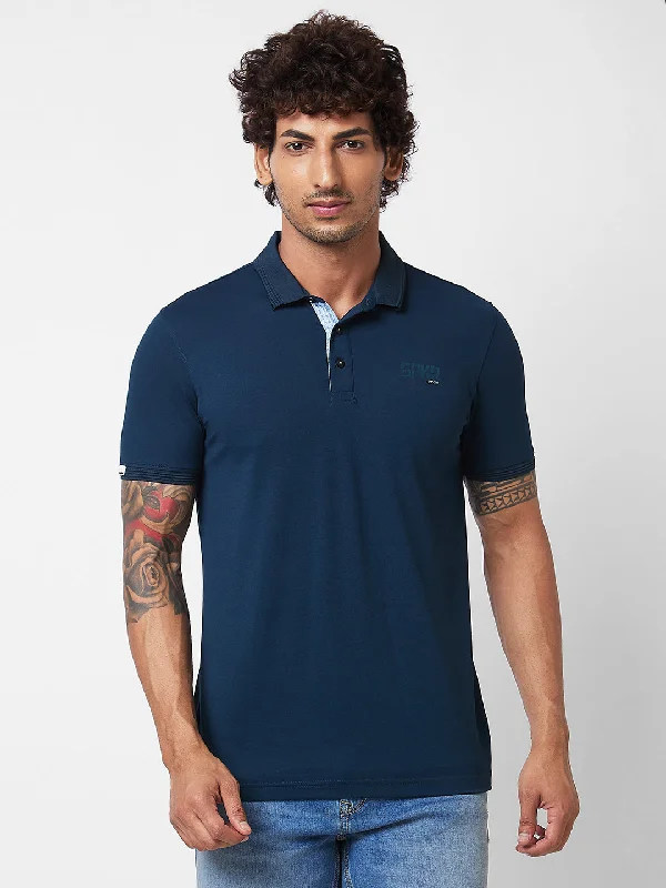 Spykar SLIM FIT Blue Polo T-shirt  For Men