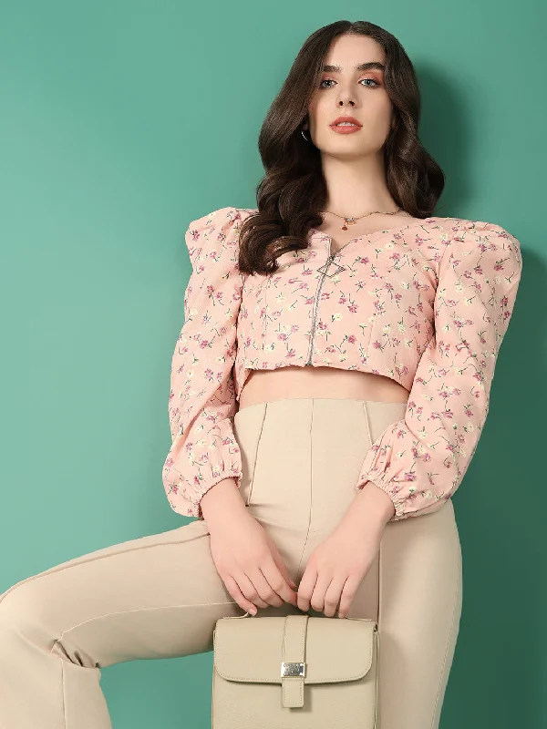 Weekend Sale: Don't Miss Out Women Pink Floral Crop Top