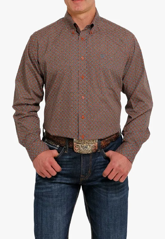 Cinch Mens Geo Print Button Down Long Sleeve Shirt