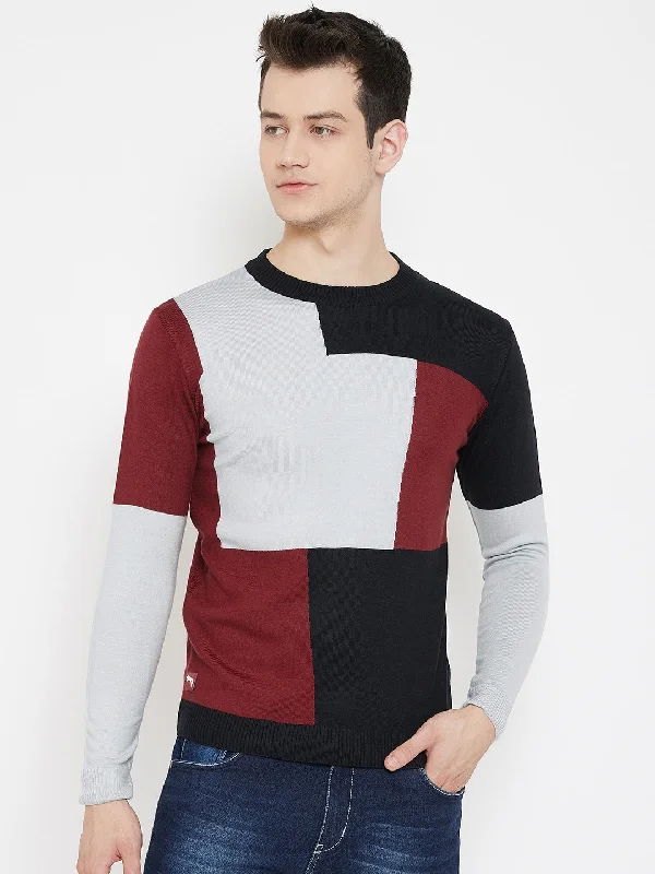 JUMP USA Men Red Colourblocked Round Neck Casual Pullover